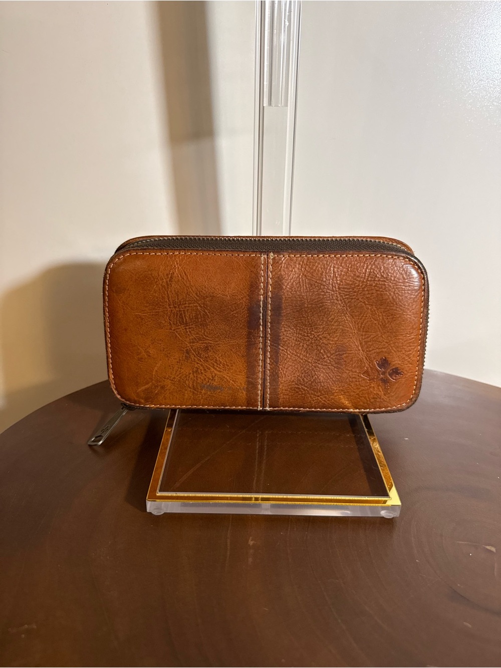 Patricia Nash Cognac Italian Leather Double Zip Organizer Wallet